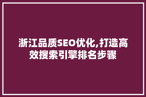 浙江品质SEO优化,打造高效搜索引擎排名步骤