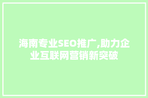 海南专业SEO推广,助力企业互联网营销新突破