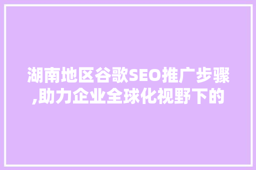 湖南地区谷歌SEO推广步骤,助力企业全球化视野下的品牌增长