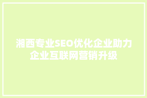 湘西专业SEO优化企业助力企业互联网营销升级