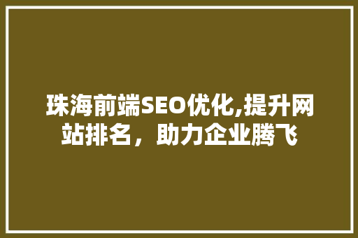 珠海前端SEO优化,提升网站排名，助力企业腾飞