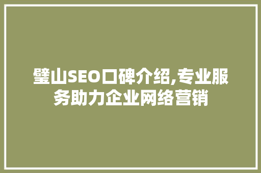 璧山SEO口碑介绍,专业服务助力企业网络营销