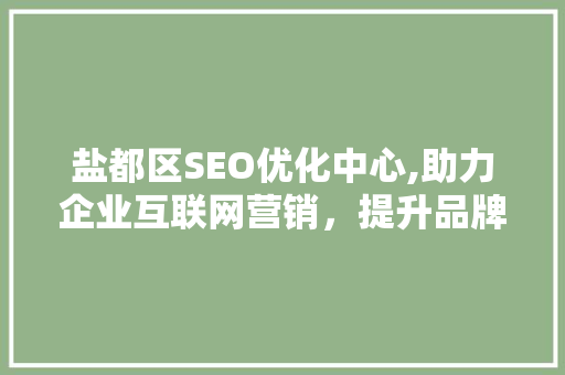 盐都区SEO优化中心,助力企业互联网营销，提升品牌知名度