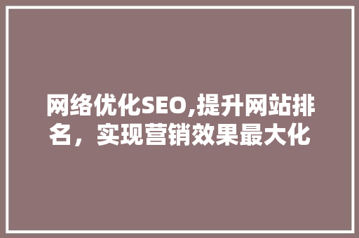 网络优化SEO,提升网站排名，实现营销效果最大化