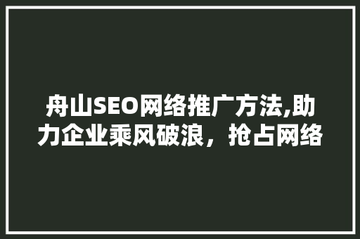 舟山SEO网络推广方法,助力企业乘风破浪，抢占网络市场制高点