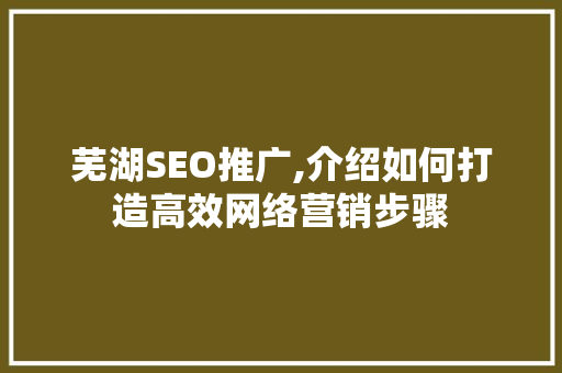 芜湖SEO推广,介绍如何打造高效网络营销步骤