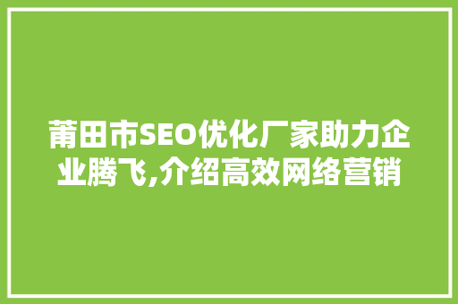莆田市SEO优化厂家助力企业腾飞,介绍高效网络营销步骤  第1张