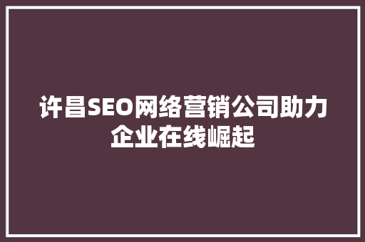 许昌SEO网络营销公司助力企业在线崛起