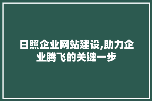 日照企业网站建设,助力企业腾飞的关键一步