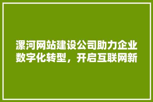 漯河网站建设公司助力企业数字化转型，开启互联网新篇章