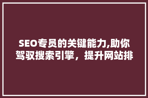SEO专员的关键能力,助你驾驭搜索引擎，提升网站排名