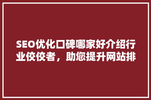 SEO优化口碑哪家好介绍行业佼佼者，助您提升网站排名