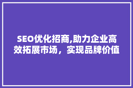 SEO优化招商,助力企业高效拓展市场，实现品牌价值最大化