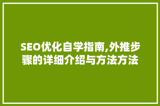 SEO优化自学指南,外推步骤的详细介绍与方法方法