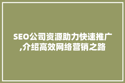 SEO公司资源助力快速推广,介绍高效网络营销之路