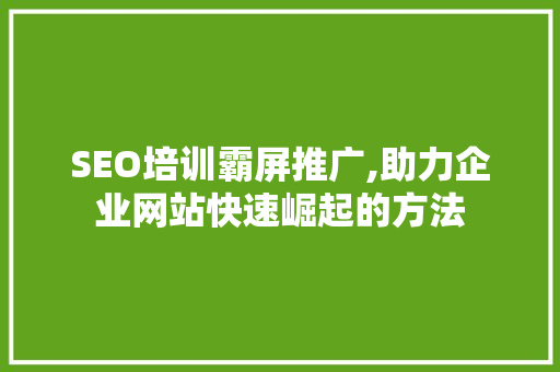 SEO培训霸屏推广,助力企业网站快速崛起的方法
