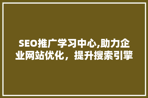 SEO推广学习中心,助力企业网站优化，提升搜索引擎排名