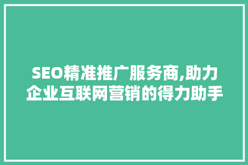 SEO精准推广服务商,助力企业互联网营销的得力助手
