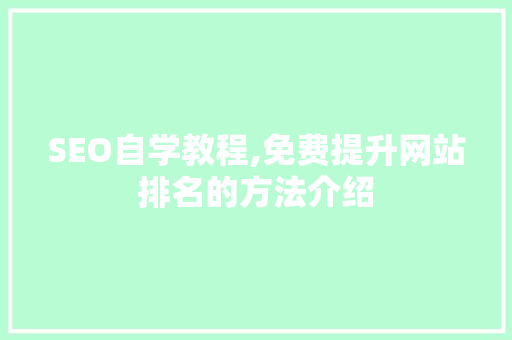 SEO自学教程,免费提升网站排名的方法介绍
