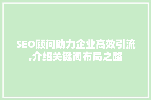 SEO顾问助力企业高效引流,介绍关键词布局之路