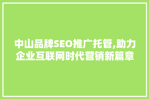 中山品牌SEO推广托管,助力企业互联网时代营销新篇章