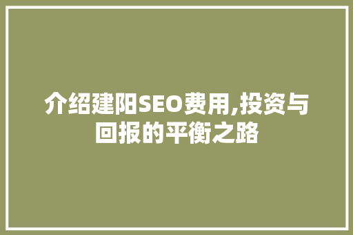 介绍建阳SEO费用,投资与回报的平衡之路