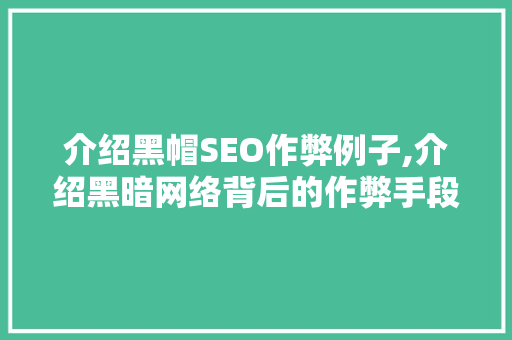 介绍黑帽SEO作弊例子,介绍黑暗网络背后的作弊手段与后果