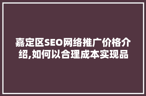 嘉定区SEO网络推广价格介绍,如何以合理成本实现品牌线上崛起