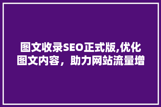 图文收录SEO正式版,优化图文内容，助力网站流量增长