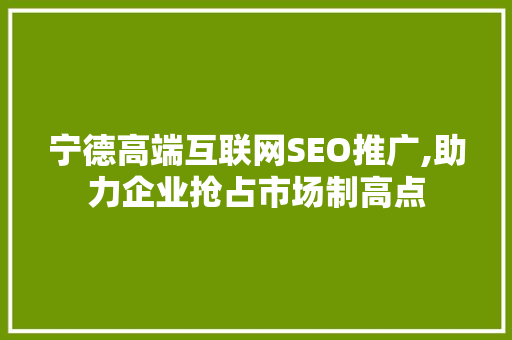 宁德高端互联网SEO推广,助力企业抢占市场制高点