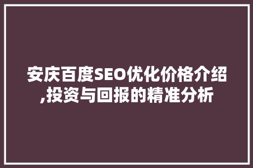 安庆百度SEO优化价格介绍,投资与回报的精准分析