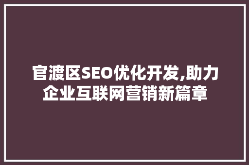 官渡区SEO优化开发,助力企业互联网营销新篇章