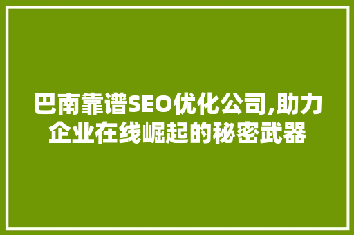 巴南靠谱SEO优化公司,助力企业在线崛起的秘密武器