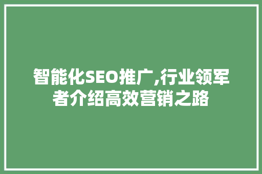 智能化SEO推广,行业领军者介绍高效营销之路