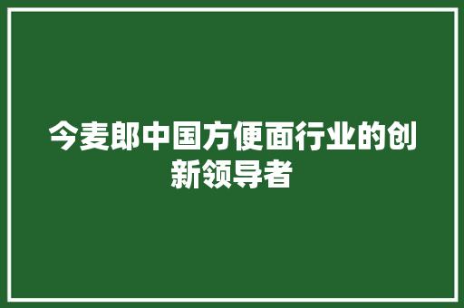 今麦郎中国方便面行业的创新领导者