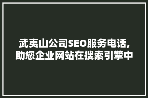 武夷山公司SEO服务电话,助您企业网站在搜索引擎中脱颖而出