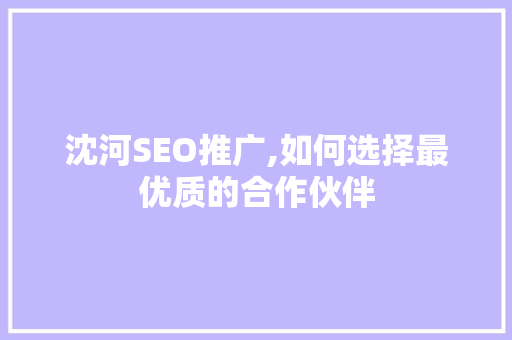 沈河SEO推广,如何选择最优质的合作伙伴