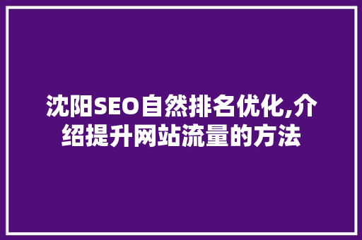 沈阳SEO自然排名优化,介绍提升网站流量的方法