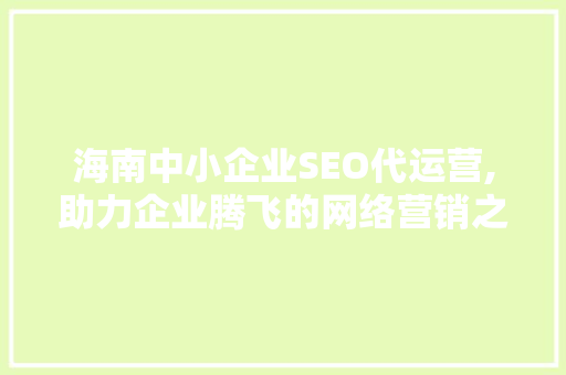 海南中小企业SEO代运营,助力企业腾飞的网络营销之路