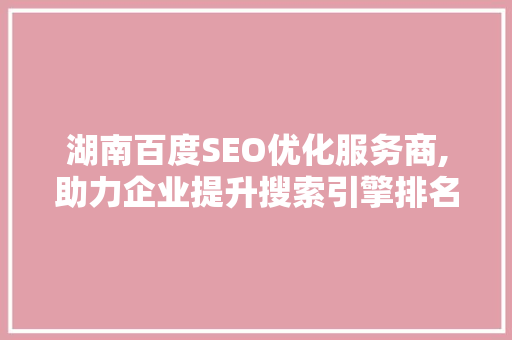 湖南百度SEO优化服务商,助力企业提升搜索引擎排名，抢占市场先机