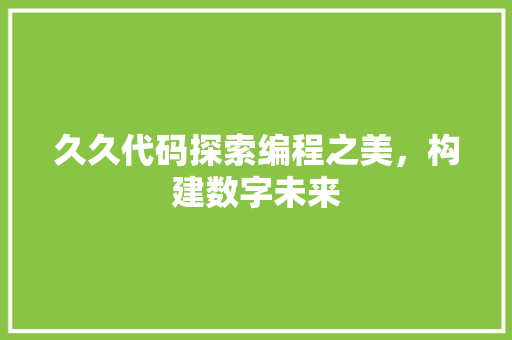 久久代码探索编程之美，构建数字未来