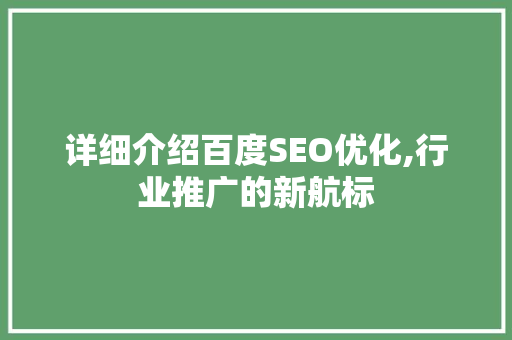 详细介绍百度SEO优化,行业推广的新航标
