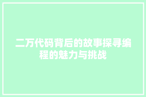 二万代码背后的故事探寻编程的魅力与挑战
