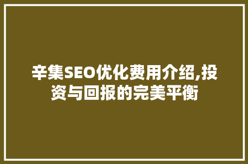 辛集SEO优化费用介绍,投资与回报的完美平衡  第1张