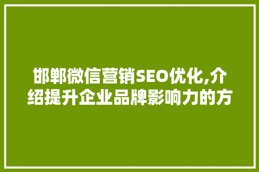 邯郸微信营销SEO优化,介绍提升企业品牌影响力的方法