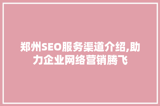 郑州SEO服务渠道介绍,助力企业网络营销腾飞