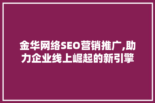金华网络SEO营销推广,助力企业线上崛起的新引擎