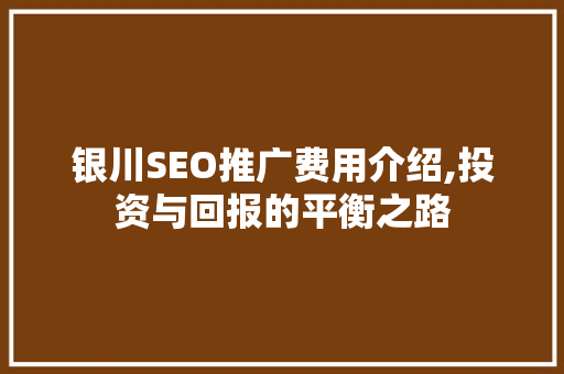 银川SEO推广费用介绍,投资与回报的平衡之路