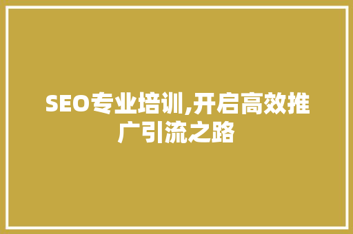 SEO专业培训,开启高效推广引流之路