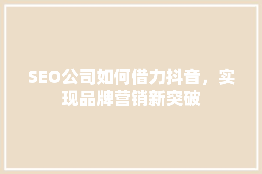 SEO公司如何借力抖音，实现品牌营销新突破  第1张